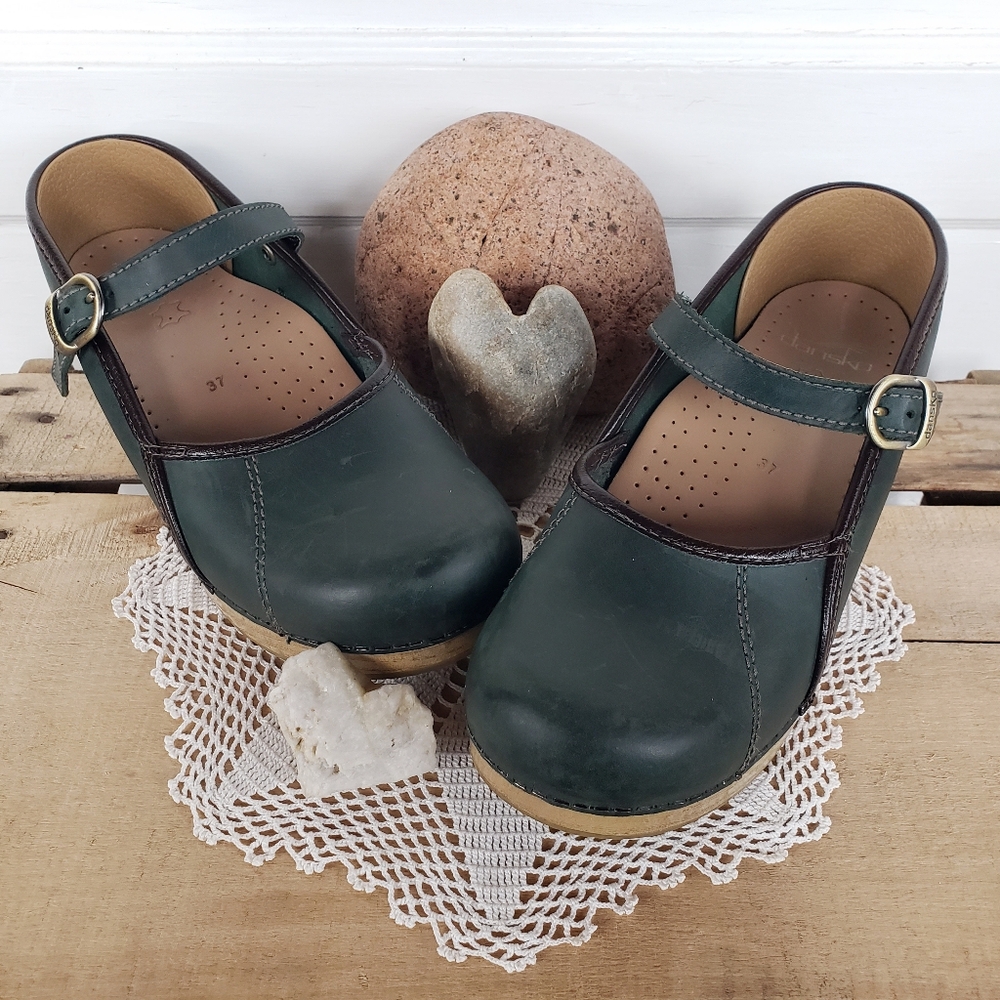 Emerald Green Dansko Pro Clog Marcelle MaryJane Straps Buckle Boho Cottage Gypsy - Picture 9 of 12